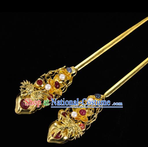 China Traditional Gems Hair Accessories Handmade Ming Dynasty Hanfu Hair Stick Ancient Empress Golden Plum Hairpin for Women