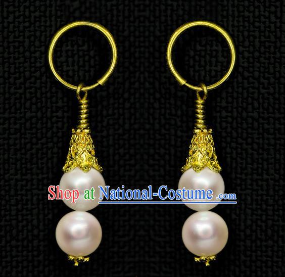 Handmade Chinese Traditional Ming Dynasty Pearls Ear Accessories Jewelry Ancient Court Empress Earrings