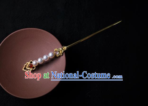 China Song Dynasty Young Beauty Song Yinzhang Hair Accessories Traditional Hanfu Ancient Court Lady Pearls Hairpin