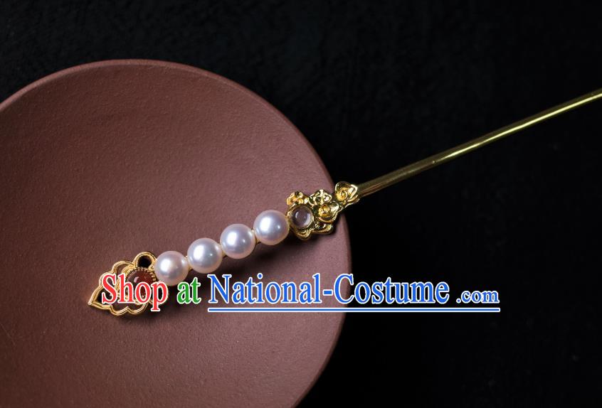 China Song Dynasty Young Beauty Song Yinzhang Hair Accessories Traditional Hanfu Ancient Court Lady Pearls Hairpin