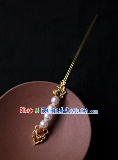 China Song Dynasty Young Beauty Song Yinzhang Hair Accessories Traditional Hanfu Ancient Court Lady Pearls Hairpin