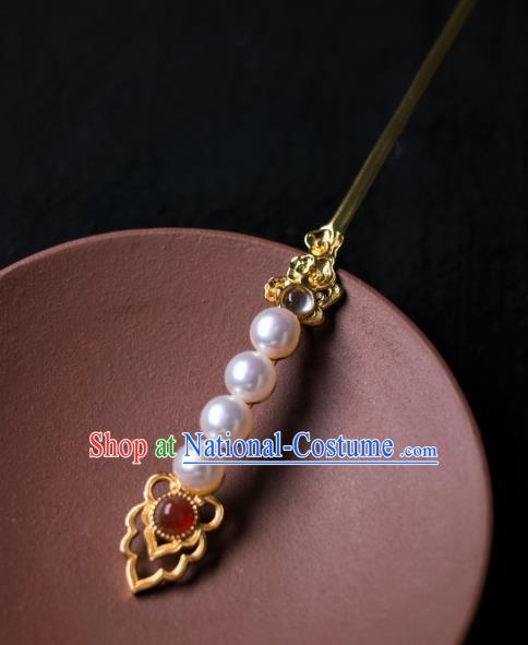 China Song Dynasty Young Beauty Song Yinzhang Hair Accessories Traditional Hanfu Ancient Court Lady Pearls Hairpin