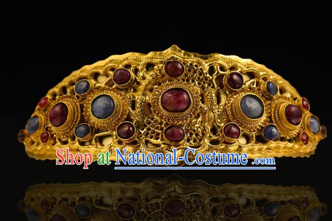 China Traditional Ming Dynasty Golden Gems Hair Crown Handmade Hair Accessories Ancient Empress Hairpin for Women