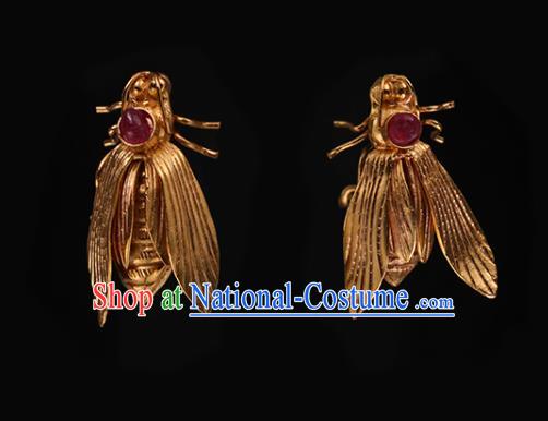 China Traditional Ming Dynasty Golden Locust Hair Claws Handmade Hair Accessories Ancient Queen Hairpin Hair Sticks