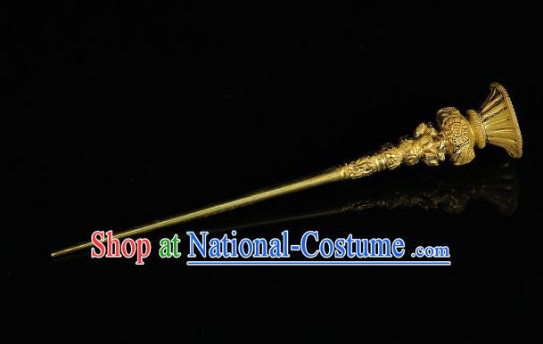 China Ancient Hanfu Carving Vase Hair Stick Handmade Hair Accessories Traditional Ming Dynasty Court Golden Hairpin