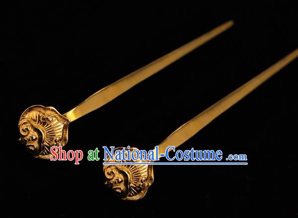 China Ancient Empress Hanfu Hair Stick Handmade Hair Accessories Traditional Ming Dynasty Court Queen Golden Cloud Hairpin