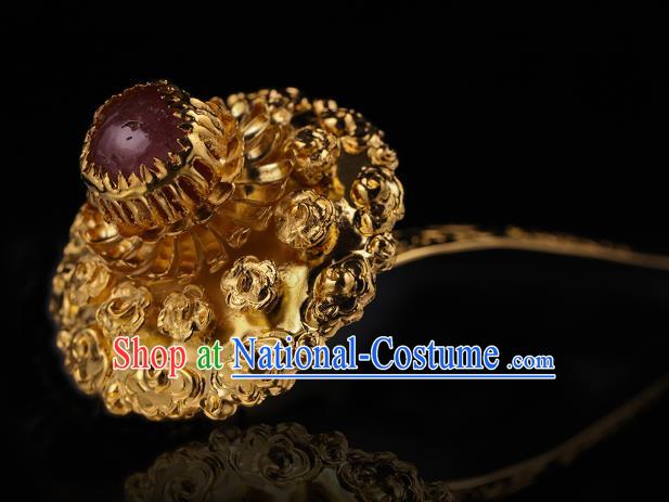 China Ancient Court Woman Hanfu Hair Stick Handmade Hair Accessories Traditional Ming Dynasty Palace Golden Hairpin