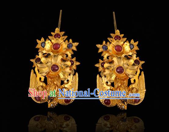 China Ancient Hanfu Gems Phoenix Hair Stick Handmade Hair Accessories Traditional Ming Dynasty Court Queen Hairpin