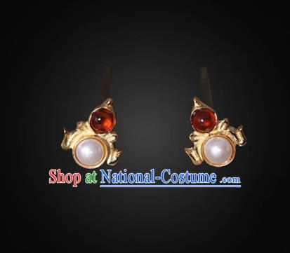 Handmade Chinese Qing Dynasty Court Gems Ear Accessories Traditional Ancient Imperial Consort Pearl Earrings Jewelry