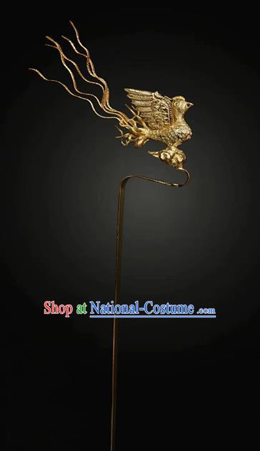 China Ancient Imperial Empress Hanfu Hairpin Handmade Hair Accessories Traditional Ming Dynasty Court Golden Phoenix Hair Stick