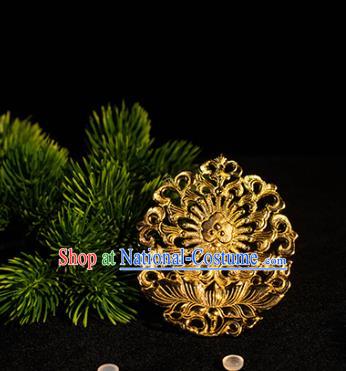 Ancient China Empress Hairpin Hanfu Hair Stick Handmade Hair Accessories Traditional Tang Dynasty Golden Lotus Hair Crown