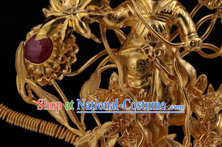 China Traditional Ming Dynasty Gilding Child Hairpin Handmade Hair Accessories Ancient Empress Hair Crown