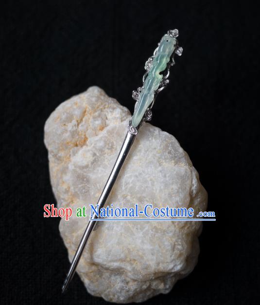 China Ming Dynasty Jade Hairpin Traditional Hanfu Hair Accessories Ancient Princess Argent Hair Stick