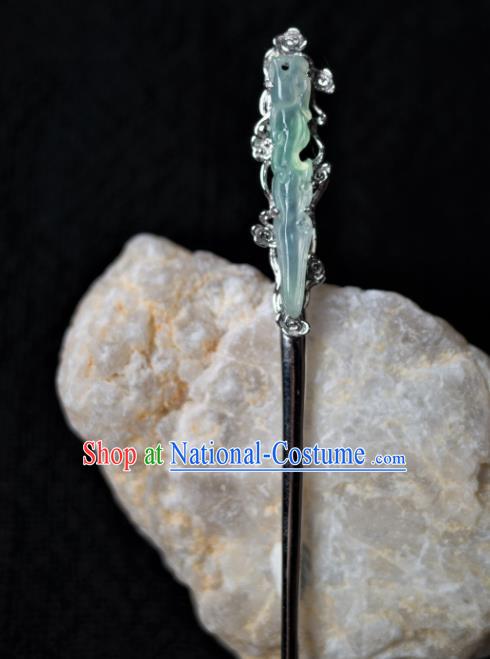 China Ming Dynasty Jade Hairpin Traditional Hanfu Hair Accessories Ancient Princess Argent Hair Stick