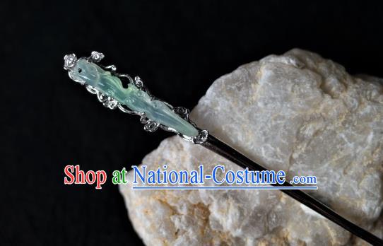 China Ming Dynasty Jade Hairpin Traditional Hanfu Hair Accessories Ancient Princess Argent Hair Stick