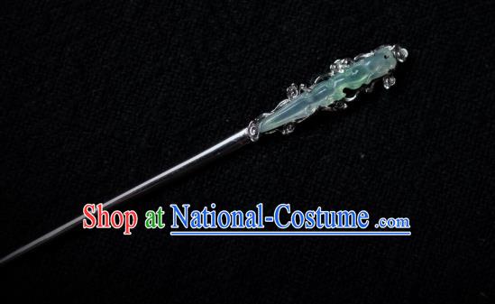 China Ming Dynasty Jade Hairpin Traditional Hanfu Hair Accessories Ancient Princess Argent Hair Stick