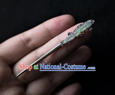 China Ming Dynasty Jade Hairpin Traditional Hanfu Hair Accessories Ancient Princess Argent Hair Stick