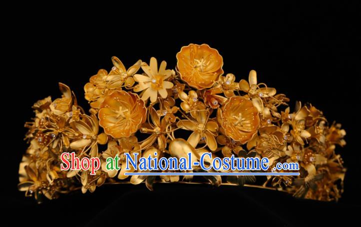 China Traditional Ming Dynasty Court Hairpin Handmade Hair Accessories Ancient Empress Wedding Golden Royal Crown