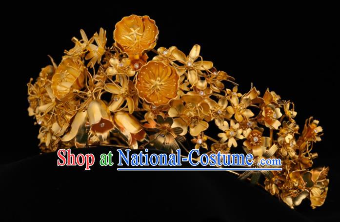 China Traditional Ming Dynasty Court Hairpin Handmade Hair Accessories Ancient Empress Wedding Golden Royal Crown