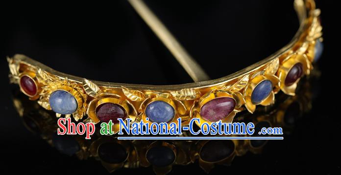 China Traditional Ming Dynasty Court Hair Crown Handmade Hair Accessories Ancient Queen Gems Hairpin