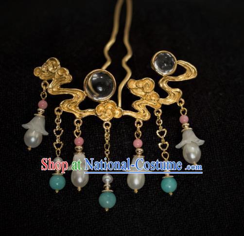 China Traditional Hanfu Hair Accessories Ancient Princess Tassel Step Shake Ming Dynasty Golden Cloud Hairpin