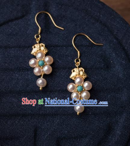 China Traditional Hanfu Pearls Earrings Ancient Ming Dynasty Empress Gilding Ear Jewelry