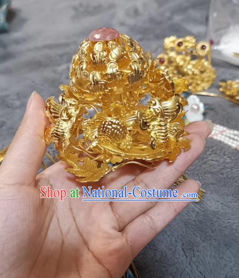 China Ancient Queen Golden Butterfly Flower Hairpin Handmade Hair Accessories Traditional Ming Dynasty Court Hair Stick