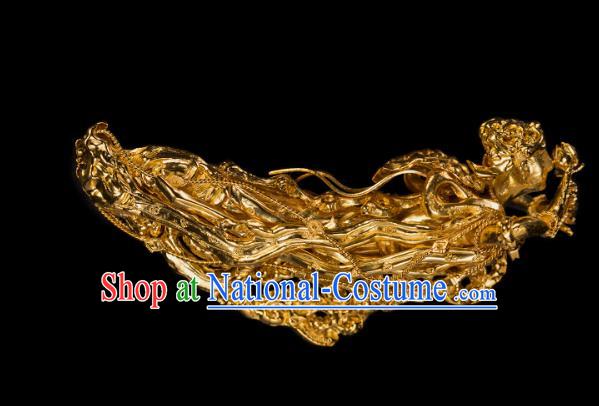 China Traditional Yuan Dynasty Court Golden Hair Stick Handmade Hair Accessories Ancient Empress Hairpin