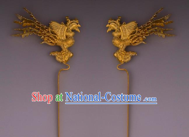 China Traditional Ming Dynasty Court Queen Hair Stick Handmade Hair Accessories Ancient Empress Golden Phoenix Hairpin