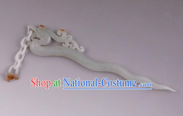 China Ancient Princess Jade Carving Phoenix Hairpin Handmade Hair Accessories Traditional Song Dynasty Hair Stick