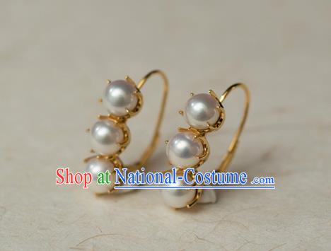 China Ancient Court Woman Ear Jewelry Traditional Qing Dynasty Imperial Concubine Pearls Earrings