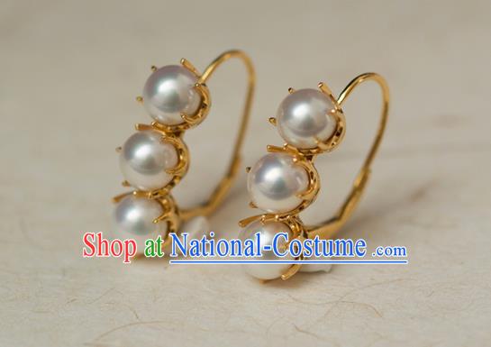 China Ancient Court Woman Ear Jewelry Traditional Qing Dynasty Imperial Concubine Pearls Earrings