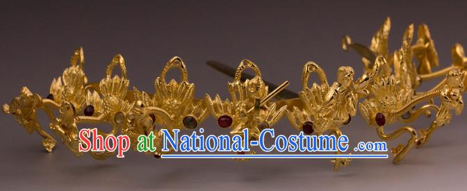 China Traditional Ming Dynasty Immortal Hair Crown Handmade Hair Accessories Ancient Court Empress Golden Hairpin