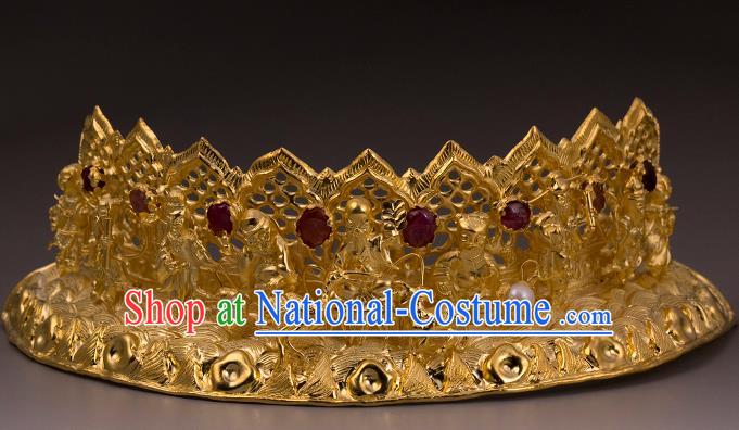 China Handmade Hair Accessories Ancient Court Empress Hairpin Traditional Ming Dynasty Ruby Gems Hair Crown