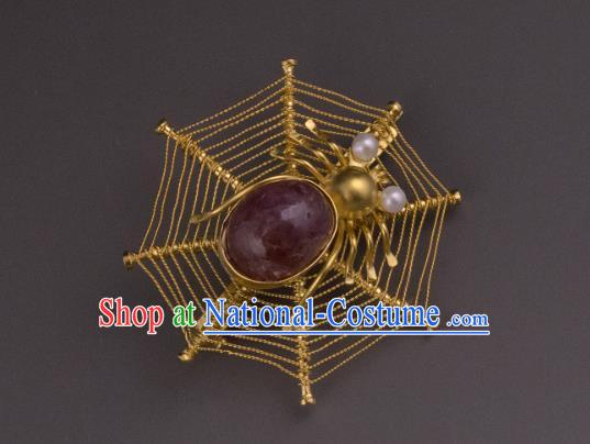 China Qing Dynasty Ruby Jewelry Accessories Ancient Imperial Empress Golden Brooch for Women