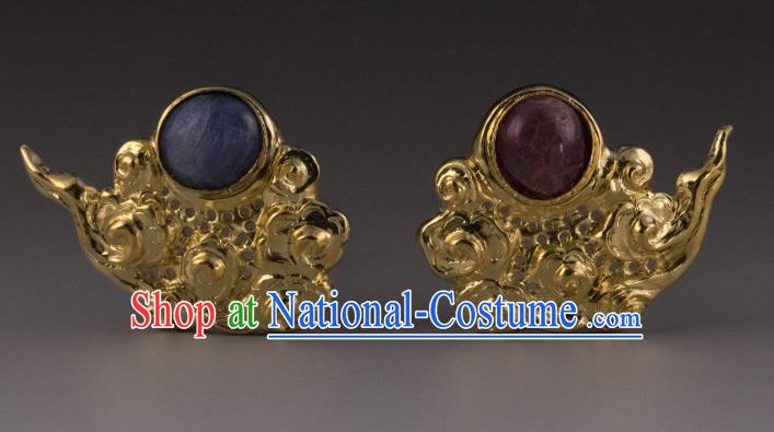 China Ancient Court Golden Hairpins Handmade Hair Accessories Traditional Ming Dynasty Imperial Empress Hair Sticks