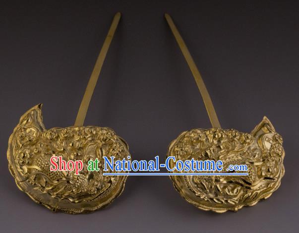 China Ancient Court Golden Kylin Hairpin Handmade Hair Accessories Traditional Ming Dynasty Empress Hair Stick