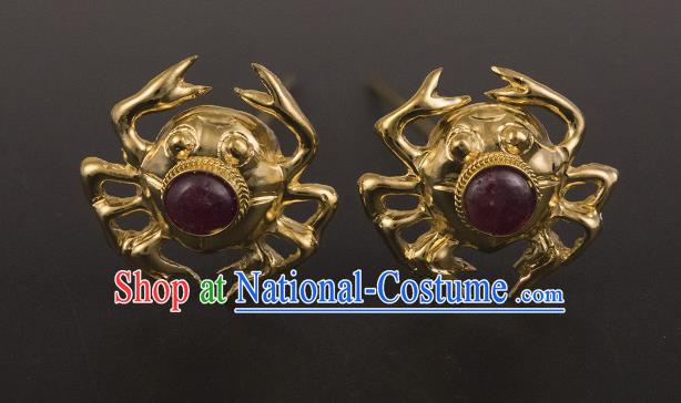 China Ancient Princess Golden Crab Hairpin Handmade Hair Accessories Traditional Ming Dynasty Hair Stick