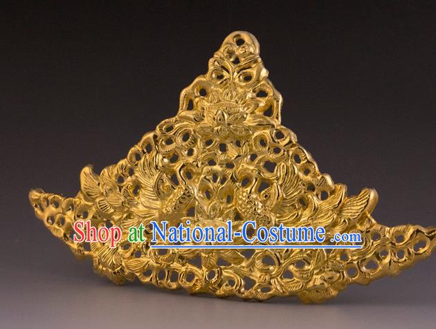 China Ancient Empress Golden Hair Crown Handmade Hair Accessories Traditional Tang Dynasty Hairpin