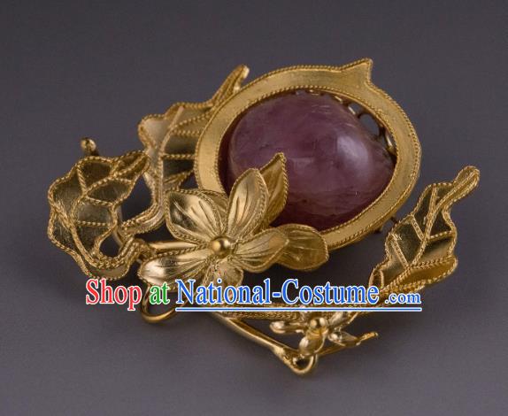 China Qing Dynasty Golden Gems Jewelry Accessories Ancient Imperial Empress Ruby Brooch for Women