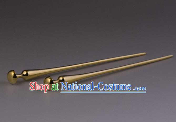 China Ancient Princess Brass Hair Stick Handmade Hair Accessories Traditional Tang Dynasty Golden Hairpin