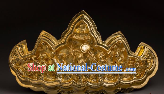 China Ancient Court Golden Hair Crown Handmade Hair Accessories Traditional Tang Dynasty Wedding Hairpin