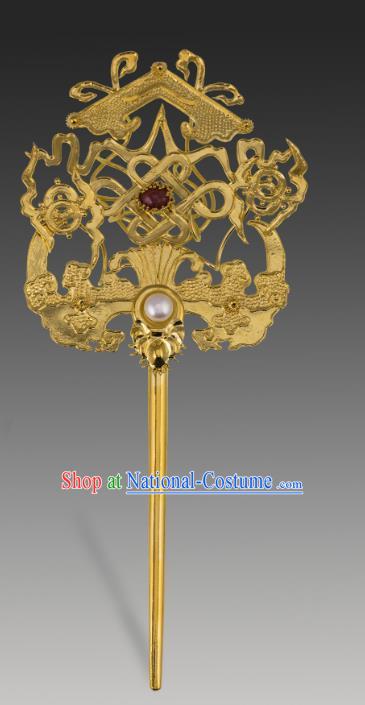 China Ancient Imperial Consort Golden Hair Stick Handmade Hair Accessories Traditional Qing Dynasty Palace Hairpin