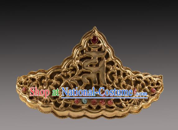 China Ancient Imperial Empress Hair Crown Handmade Hair Accessories Traditional Tang Dynasty Carving Sanskrit Hairpin