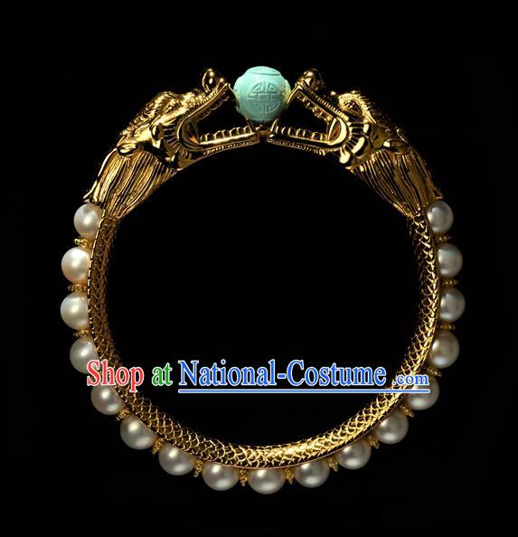 Chinese Traditional Qing Dynasty Pearls Jewelry Ancient Noble Lady Bracelet Gilding Accessories