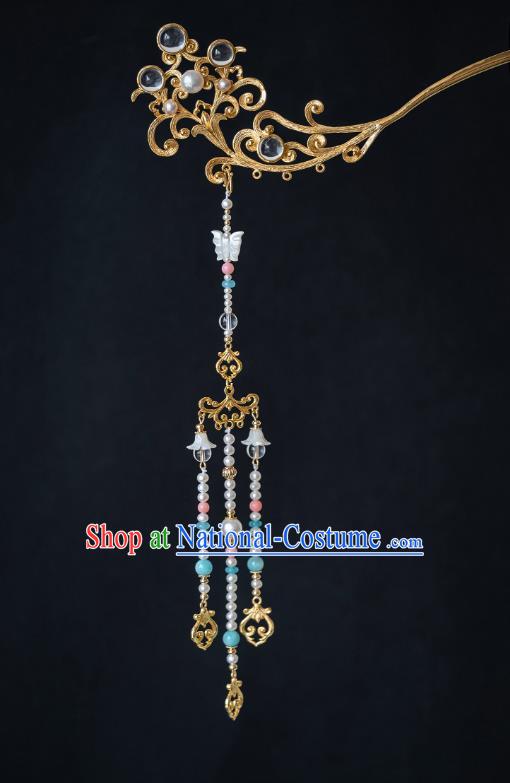 China Traditional Beads Tassel Step Shake Tang Dynasty Court Lady Hair Accessories Ancient Princess Hairpin