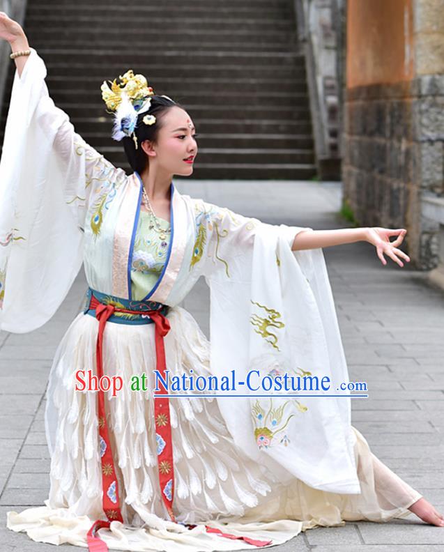 China Ancient Court Lady Dance White Hanfu Dress Traditional Tang Dynasty Imperial Consort Historical Costume