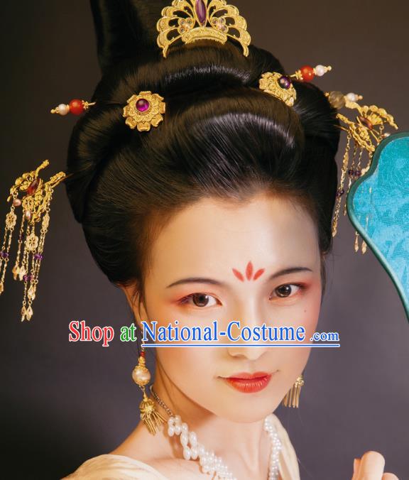 China Tang Dynasty Imperial Concubine Hairpins Ancient Court Woman Hair Jewelry Accessories Full Set