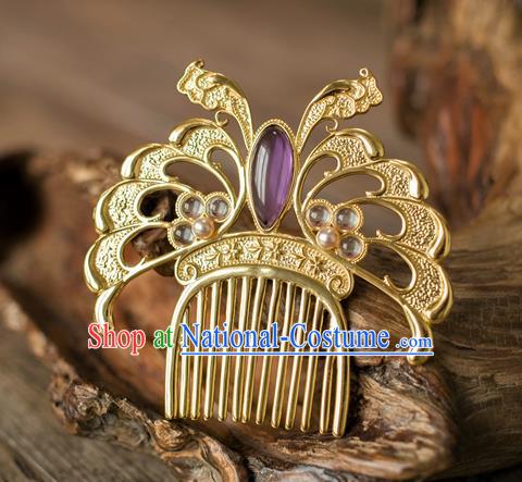 China Ancient Empress Hairpin Amethyst Hair Comb Traditional Tang Dynasty Hair Accessories