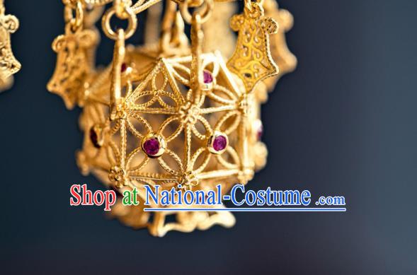 China Traditional Hanfu Gilding Earrings Ancient Ming Dynasty Court Empress Lantern Ear Jewelry